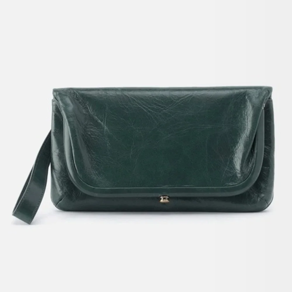 HOBO LAUREN CLUTCH LEATHER WRISTLET WALLET Sage Henna Luxury Leather, NWT - Picture 1 of 15